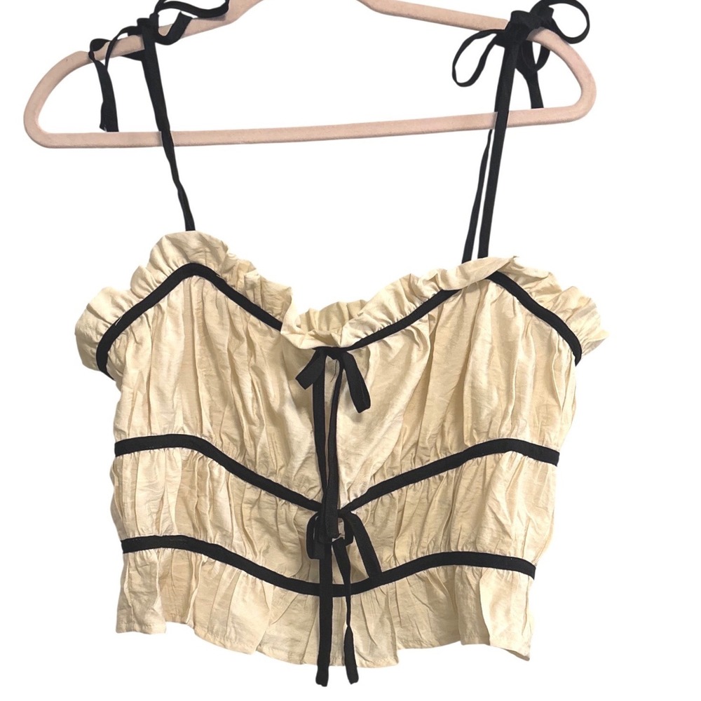 Thirty Thirty L/A Coquette Ruffle Tank - Cream & Black Velvet Ribbon